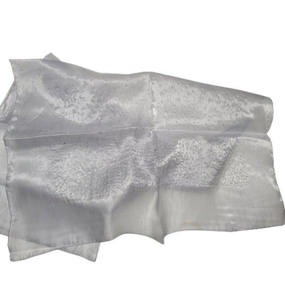 Silver Sheer Scarf Sequin Embellish Organza Scarf- NEW - Picture 2 of 11